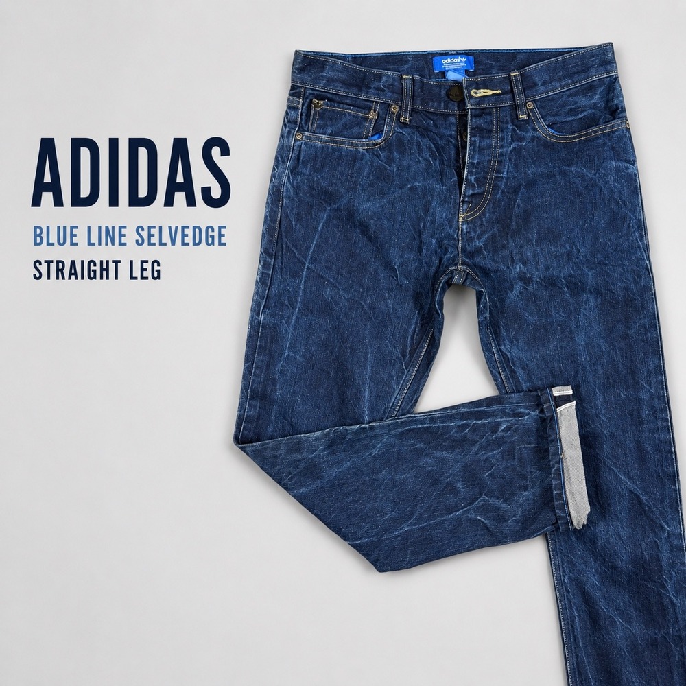 Adidas Originals Blue Line Selvedge Straight Leg Jeans Dark Wash Mens‎ 30x30